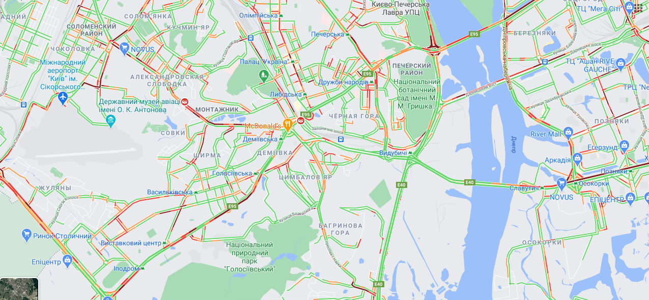 Пробки в Киеве 27 января. Скриншот: гугл мапс