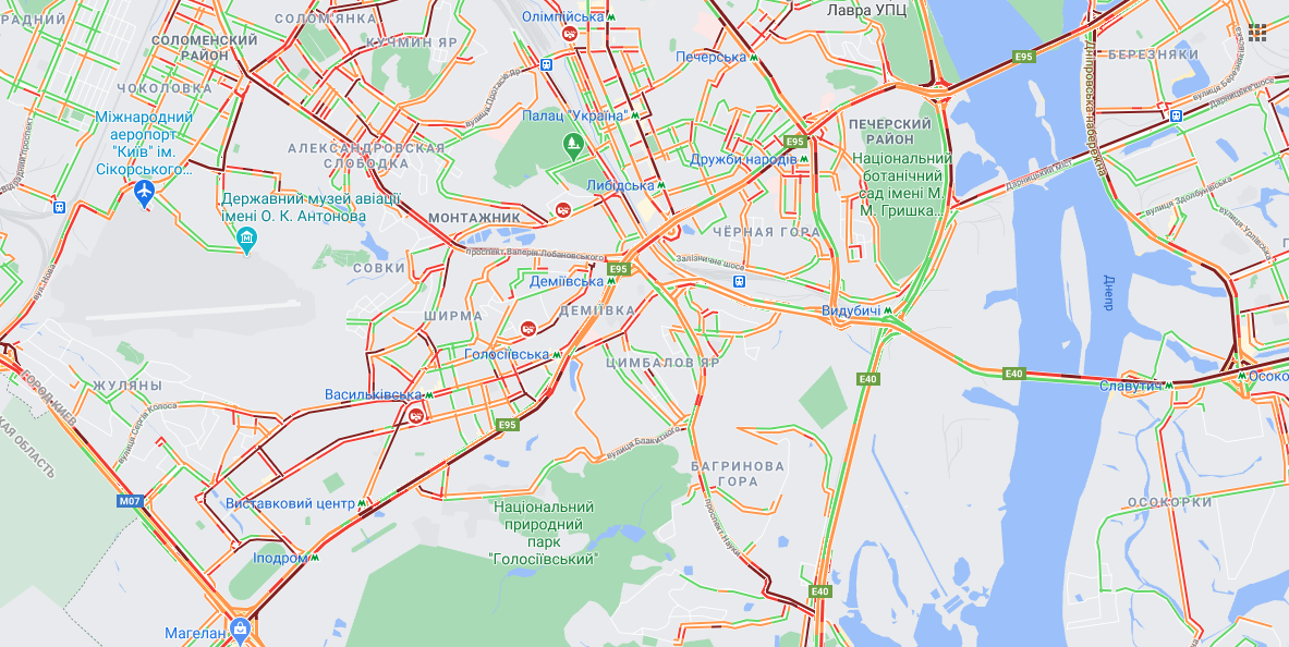 Пробки в Киеве 8 февраля. Скриншот гугл мапс