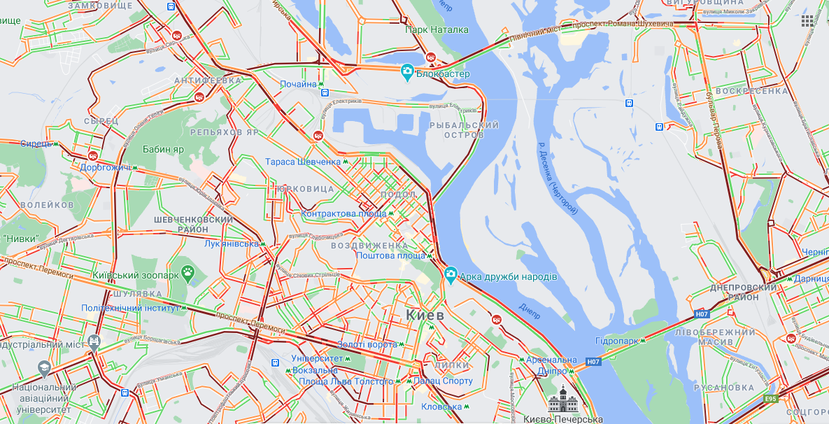 Пробки в Киеве 8 февраля. Скриншот гугл мапс
