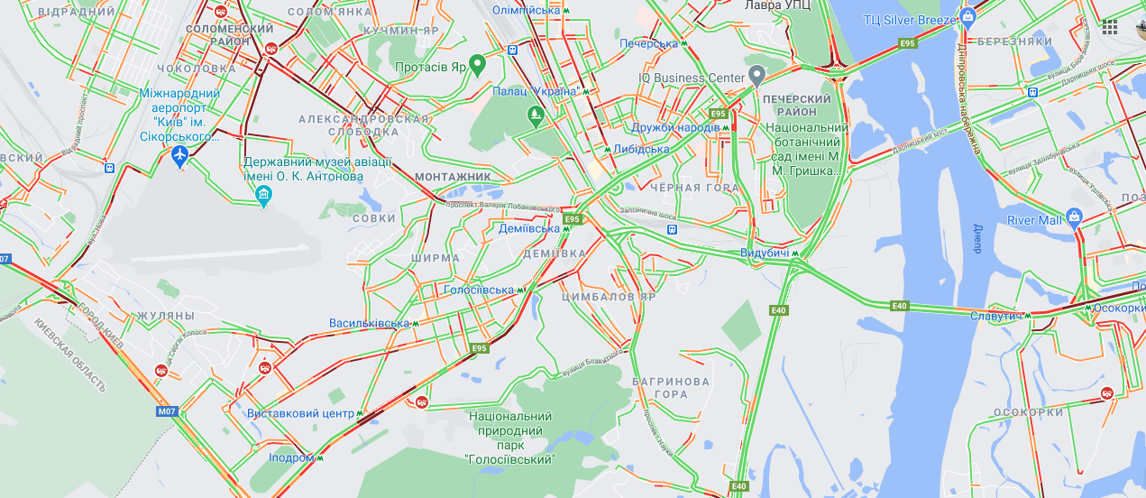 Пробки в Киеве 22 февраля. Скриншот гугл мэпс