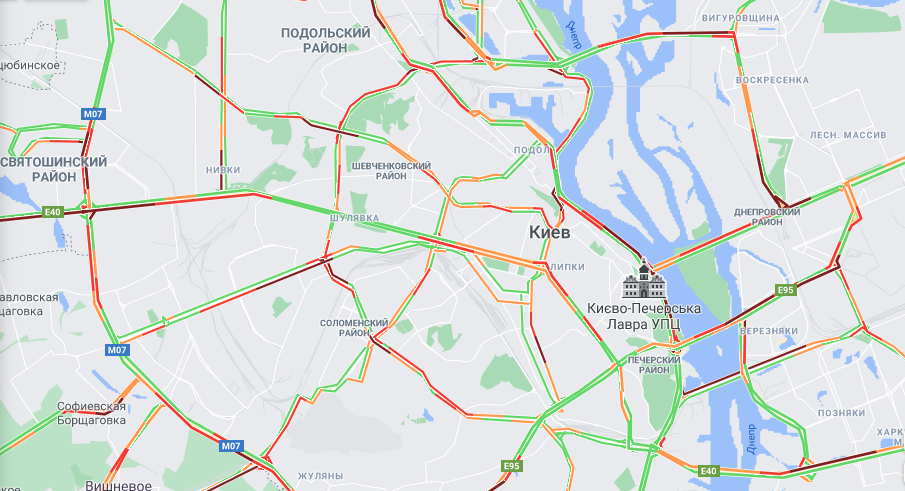 Пробки в столице 10 марта. Скриншот: Google Maps
